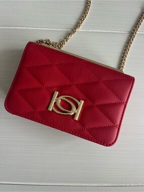 Red Chain Crossbody Bag with Gold Hardware